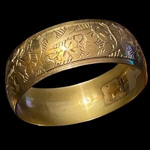 Vintage Engraved Brass Bangle Bracelet Ornate Floral Design MCM Bohemian